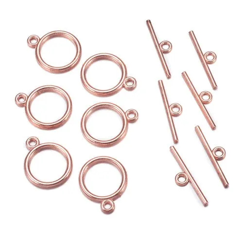 Toggle Clasps, Flat, Round, Smooth, Single-Strand, Rose Gold, Alloy, 15mm