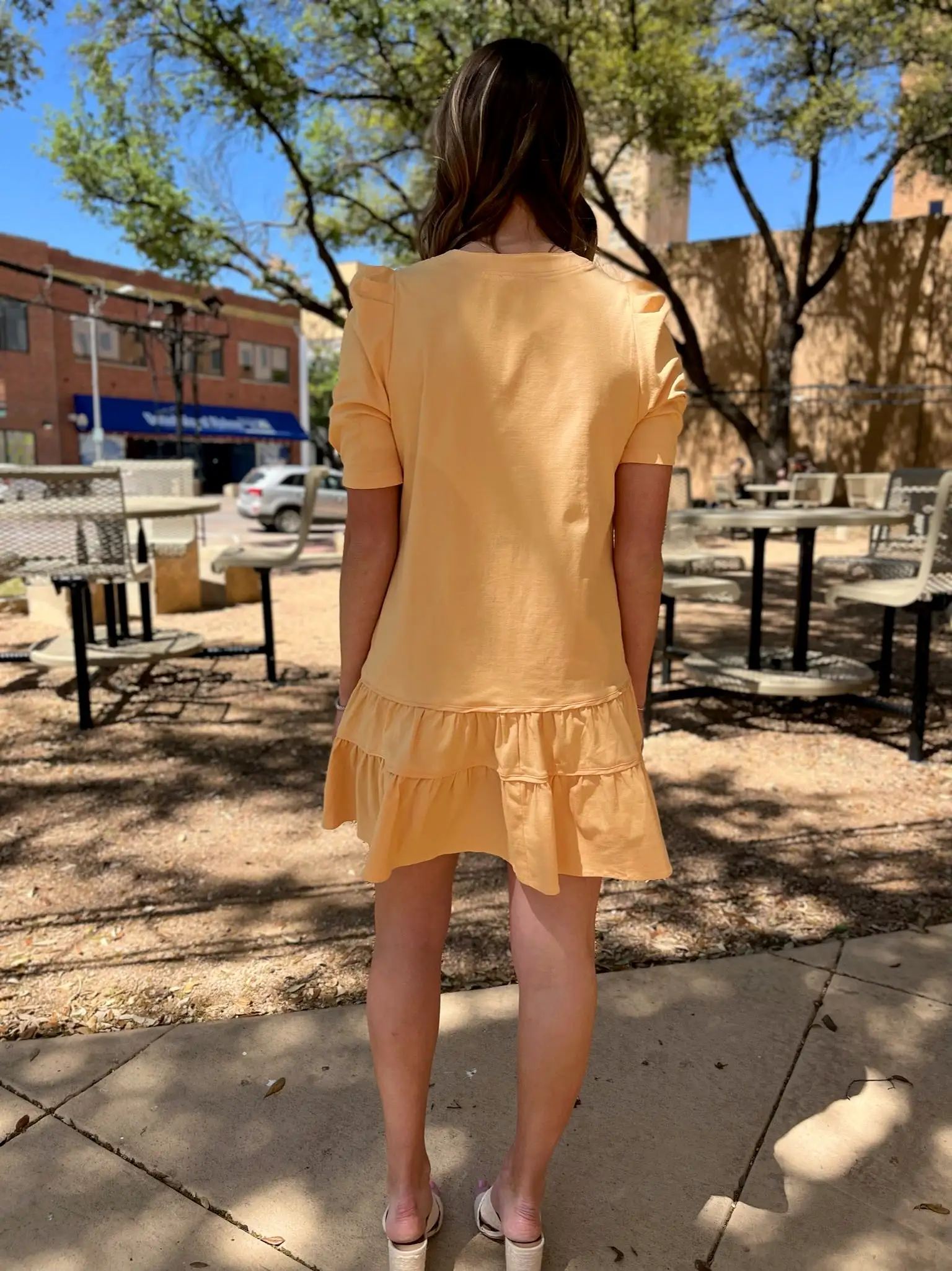 V-Neck Tiered Mini Dress - Yellow