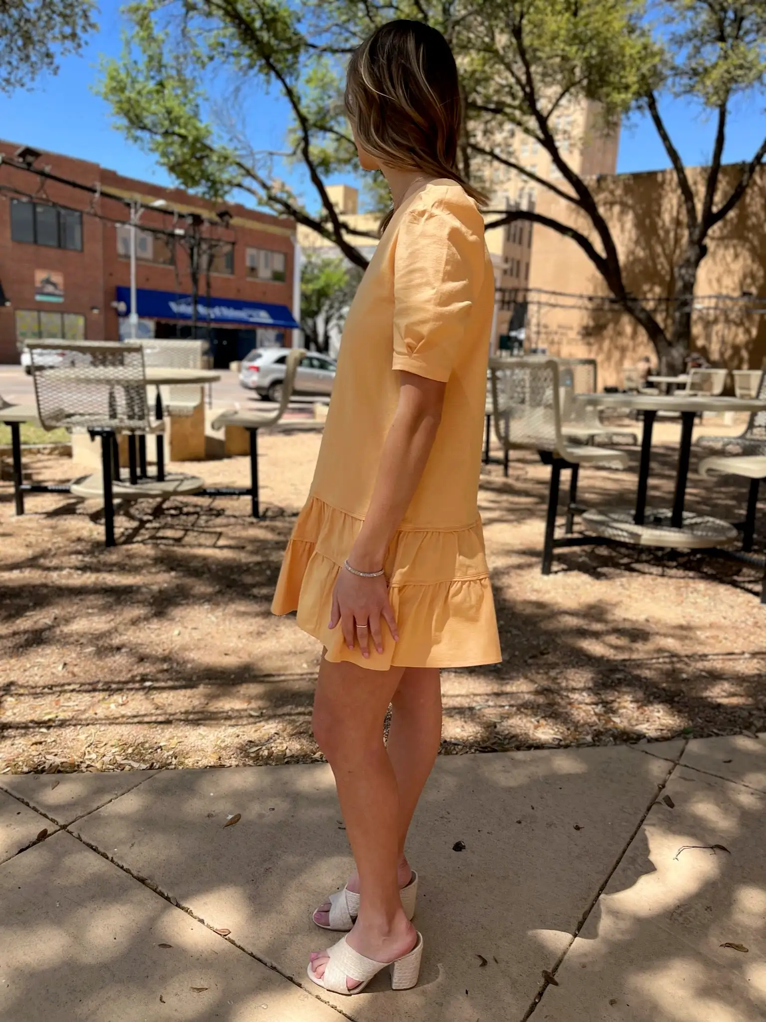 V-Neck Tiered Mini Dress - Yellow