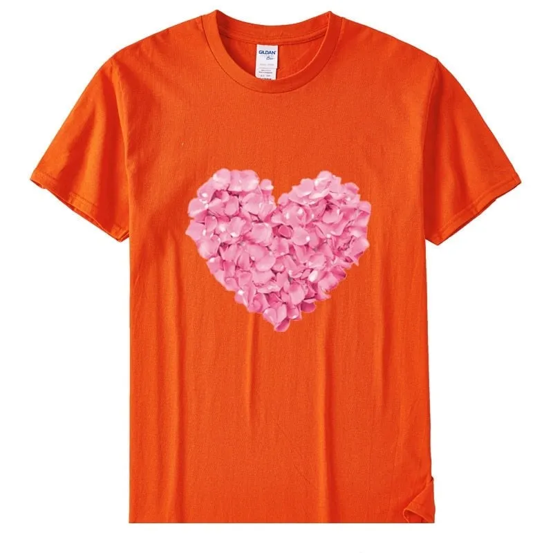 Women's Casual Flower Heart Design Cotton Short Sleeve T-Shirts