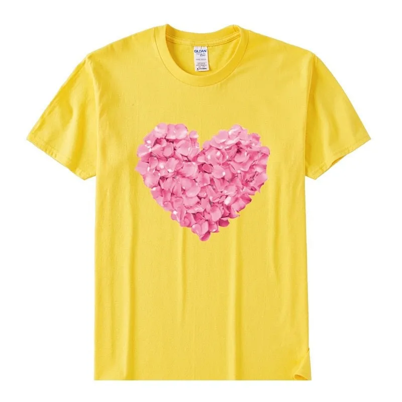 Women's Casual Flower Heart Design Cotton Short Sleeve T-Shirts