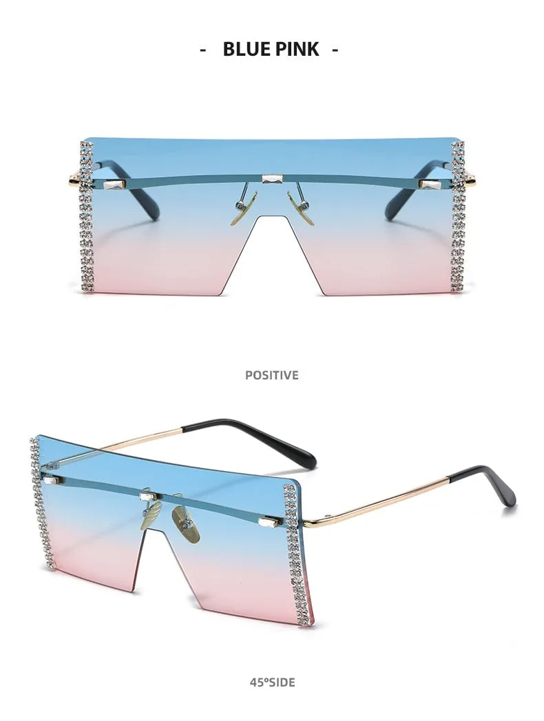 Women's Stainless Steel Square Shape Gradient Steampunk Sunglasses