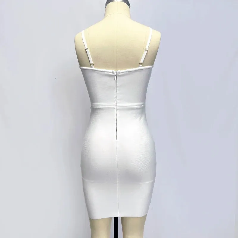 Women's White Sexy Summer Beaded Diamond Bandage Nightclub Mini Dress